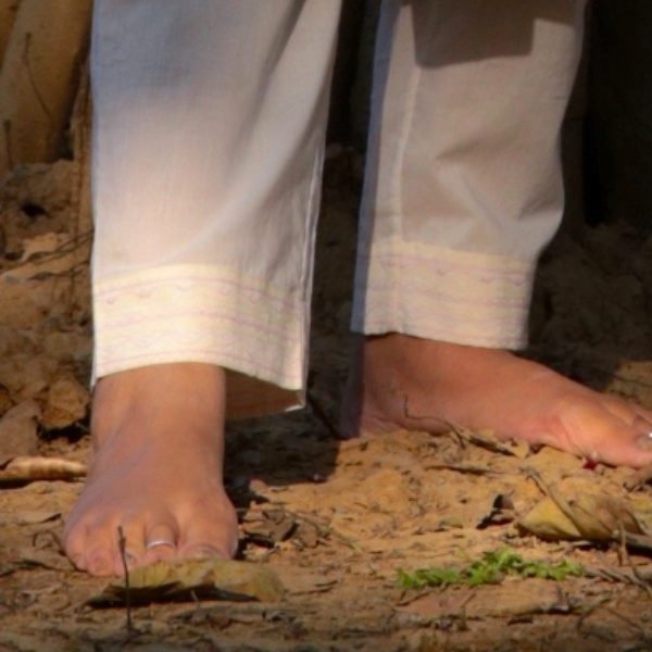 Pants white with red & yellow quilting